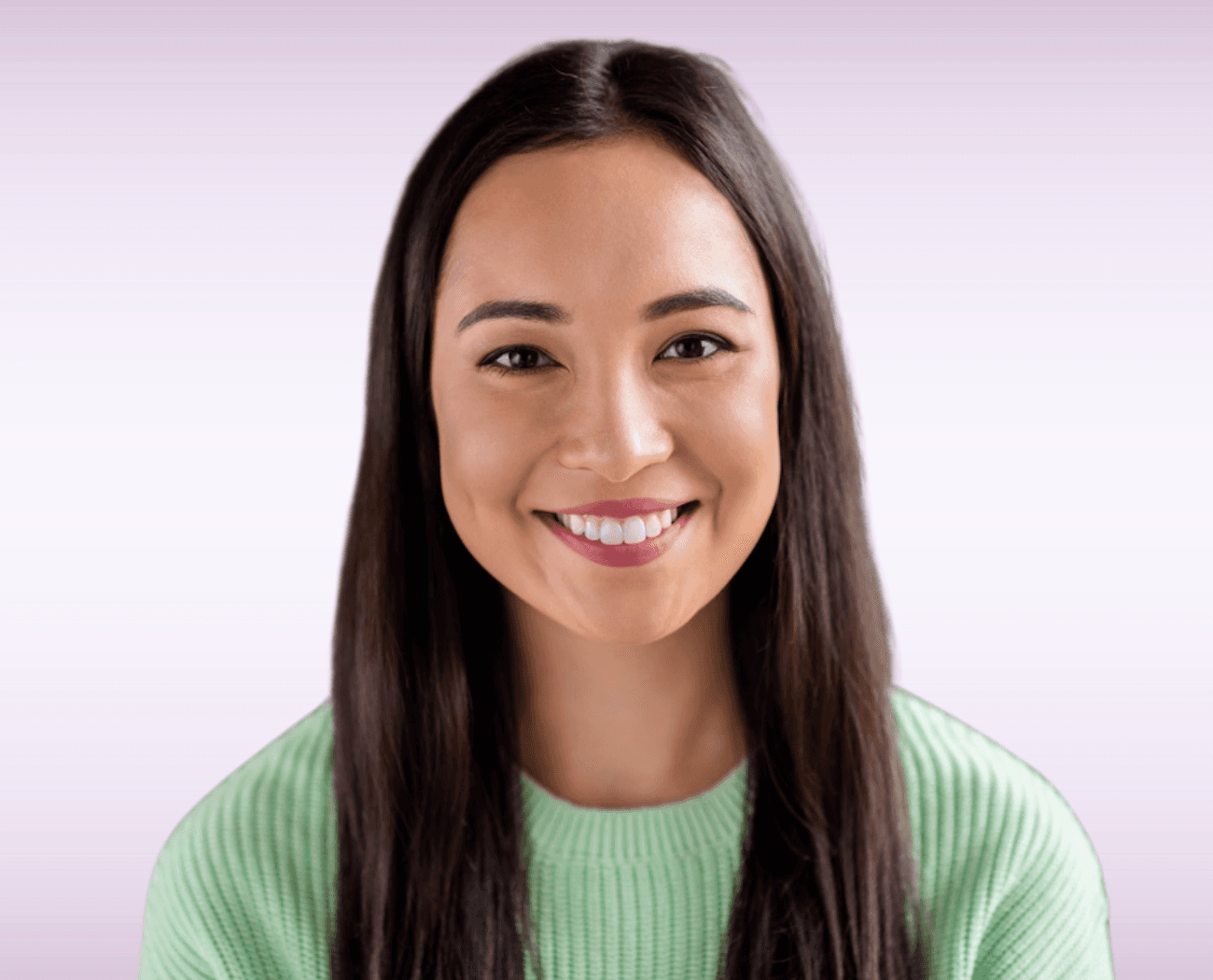 Smiling woman with long dark hair after dental Botox treatment